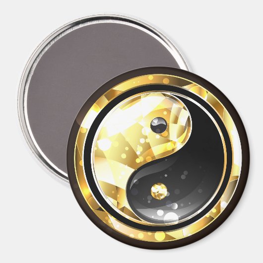 Gold Yin Yang auf schwarz Magnet (Vorderseite/Rückseite)
