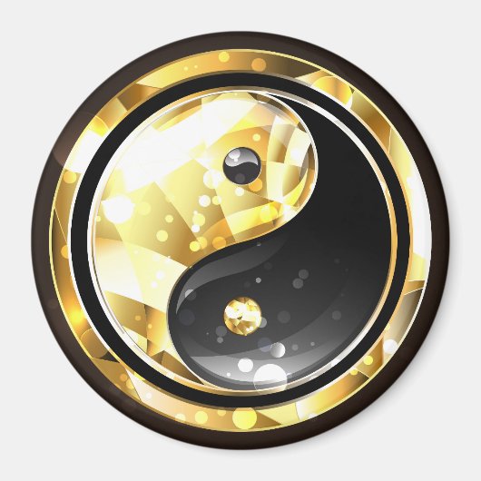 Gold Yin Yang auf schwarz Magnet (Vorne)