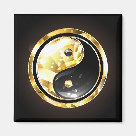 Gold Yin Yang auf schwarz Magnet (Vorne)