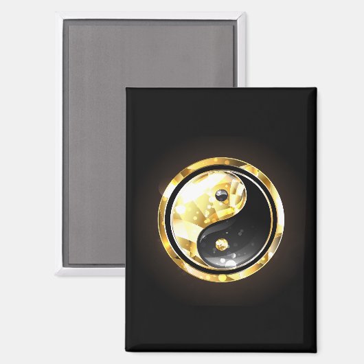 Gold Yin Yang auf schwarz Magnet (Vorderseite/Rückseite)
