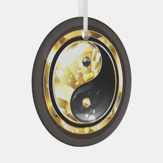 Gold Yin Yang auf schwarz Ornament Aus Glas (Vorderseite Rechts)