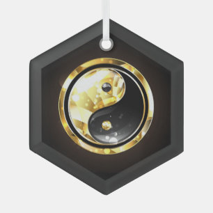 Gold Yin Yang auf Schwarz Ornament Aus Glas