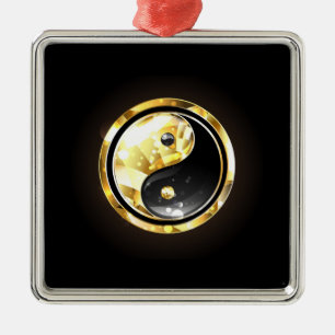 Gold Yin Yang auf schwarz Ornament Aus Metall
