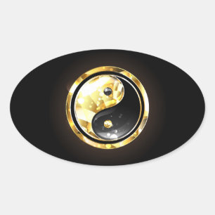 Gold Yin Yang auf schwarz Ovaler Aufkleber