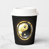 Gold Yin Yang auf schwarz Pappbecher (Rückseite)
