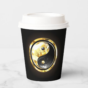 Gold Yin Yang auf schwarz Pappbecher
