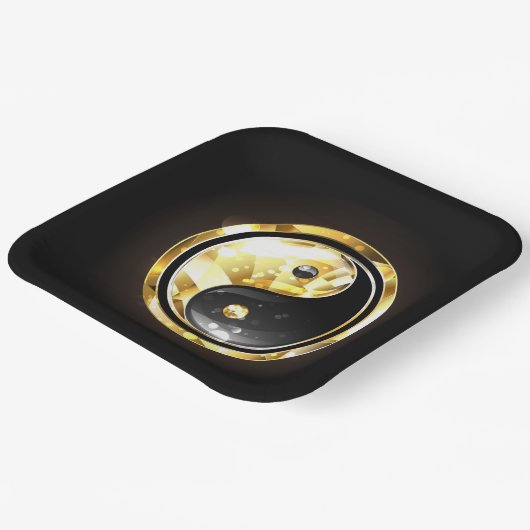Gold Yin Yang auf schwarz Pappteller (Gewinkelt)