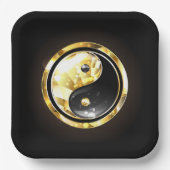 Gold Yin Yang auf schwarz Pappteller (Vorderseite)