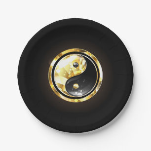 Gold Yin Yang auf schwarz Pappteller
