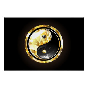 Gold Yin Yang auf schwarz Poster