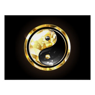 Gold Yin Yang auf schwarz Poster