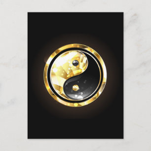 Gold Yin Yang auf schwarz Postkarte