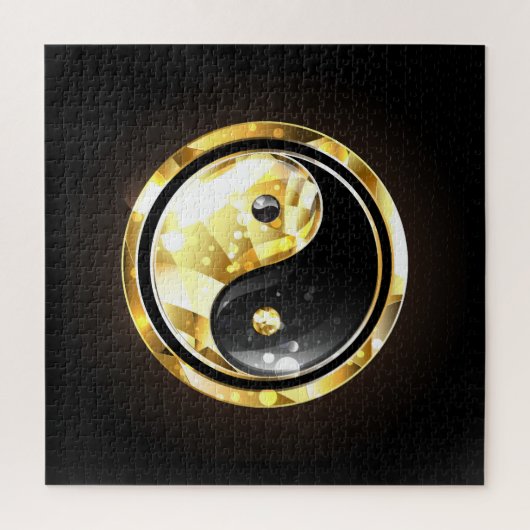 Gold Yin Yang auf schwarz Puzzle (Vertikal)