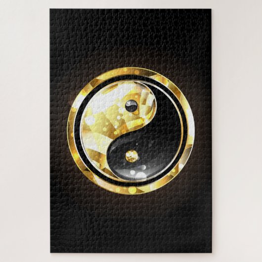 Gold Yin Yang auf schwarz Puzzle (Vertikal)