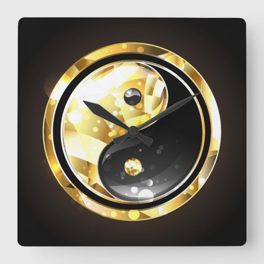 Gold Yin Yang auf schwarz Quadratische Wanduhr (Vorderseite)