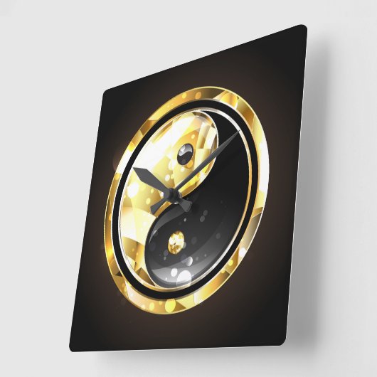 Gold Yin Yang auf schwarz Quadratische Wanduhr (Winkel)