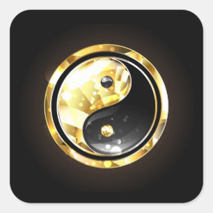 Gold Yin Yang auf schwarz Quadratischer Aufkleber