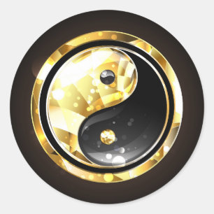 Gold Yin Yang auf schwarz Runder Aufkleber