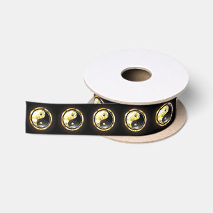 Gold Yin Yang auf schwarz Satinband