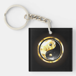 Gold Yin Yang auf schwarz Schlüsselanhänger