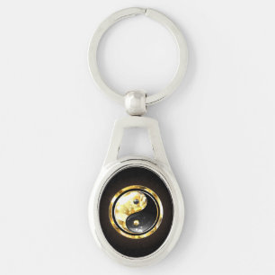 Gold Yin Yang auf schwarz Schlüsselanhänger