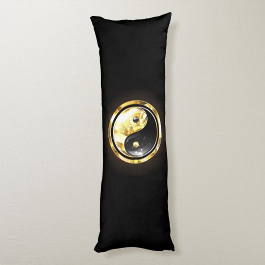 Gold Yin Yang auf schwarz Seitenschläferkissen (Rückseite (Vertikal))