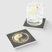 Gold Yin Yang auf schwarz Steinuntersetzer (Seitenansicht)