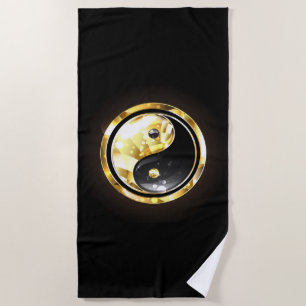Gold Yin Yang auf schwarz Strandtuch