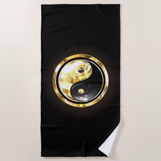 Gold Yin Yang auf schwarz Strandtuch (Vorderseite)