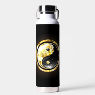 Gold Yin Yang auf schwarz Trinkflasche