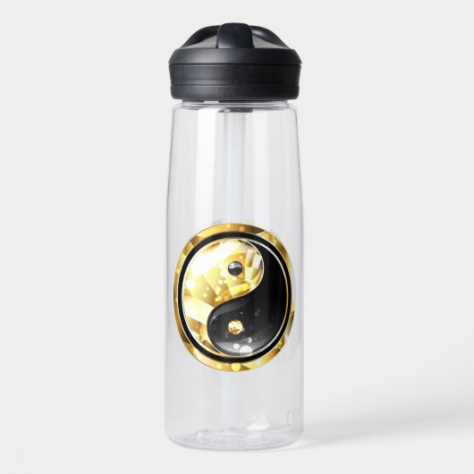 Gold Yin Yang auf schwarz Trinkflasche (Vorne)