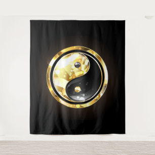 Gold Yin Yang auf schwarz Wandteppich