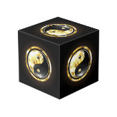 Gold Yin Yang auf schwarz Würfel (Rückseite Schrägansicht)