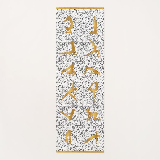 Gold-Yoga-Pose-Silhouetten auf Schwarz und Weiß Yogamatte (Vorderseite)