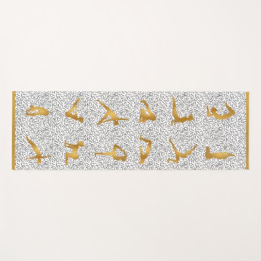 Gold-Yoga-Pose-Silhouetten auf Schwarz und Weiß Yogamatte (Vorderseite (Horizontal))
