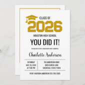 Gold You Did It Graduation Photo Einladung (Vorne/Hinten)