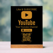 Gold YouTube Abonnieren QR Code Schwarz Acrylschild (Neutral)