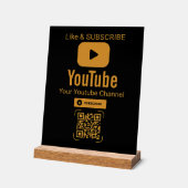 Gold YouTube Abonnieren QR Code Schwarz Acrylschild (Winkel)