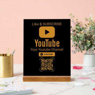 Gold YouTube Abonnieren QR Code Schwarz Acrylschild