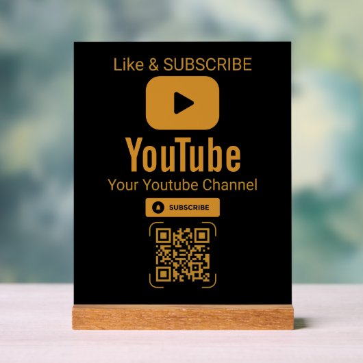 Gold YouTube Subscribe QR Code Black Acrylschild (Neutral)