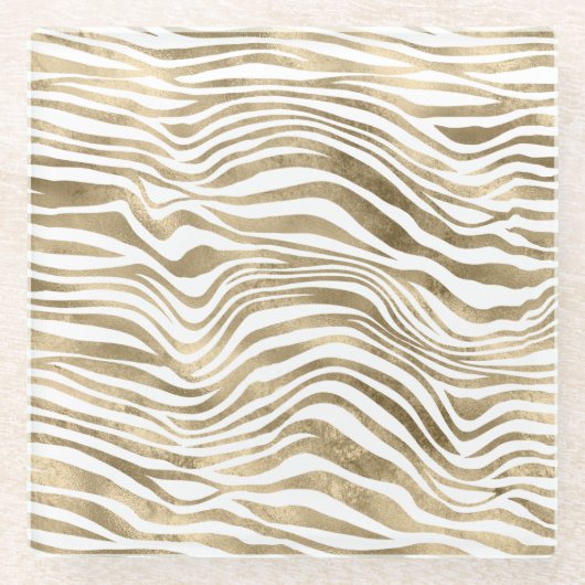 Gold Zebra Animal Print Glasuntersetzer (Vorderseite)