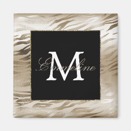 Gold Zebra Animal Print Monogram Magnet