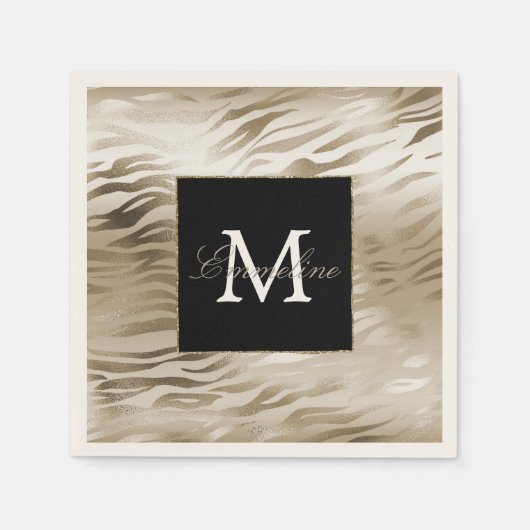 Gold Zebra Animal Print Monogram Serviette (Vorderseite)