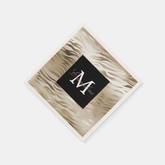 Gold Zebra Animal Print Monogram Serviette (Ecke)