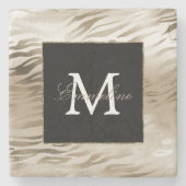 Gold Zebra Animal Print Monogram Steinuntersetzer (Vorderseite)