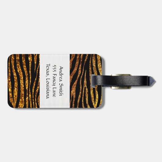 Gold Zebra, Glitter Zebra, Zebra Print, Your Name Gepäckanhänger (Rückseite horizontal)