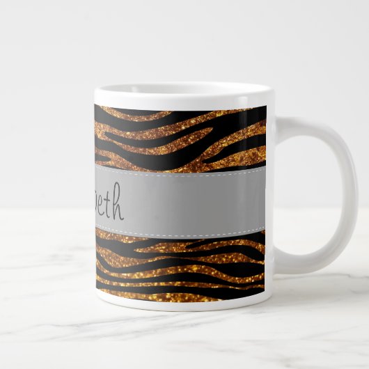 Gold Zebra, Glitter Zebra, Zebra Print, Your Name Jumbo-Tasse (Rechts)