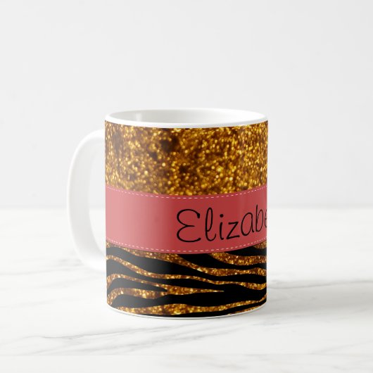 Gold Zebra, Glitter Zebra, Zebra Print, Your Name Kaffeetasse (Vorderseite Links)