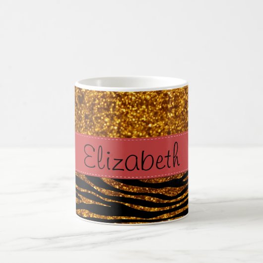 Gold Zebra, Glitter Zebra, Zebra Print, Your Name Kaffeetasse (Mittel)