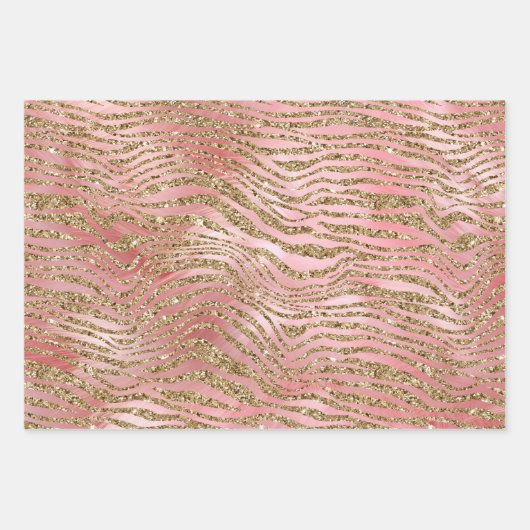 Gold Zebra Glitzer Rosa Fell Geschenkpapier Set (Vorderseite 3)